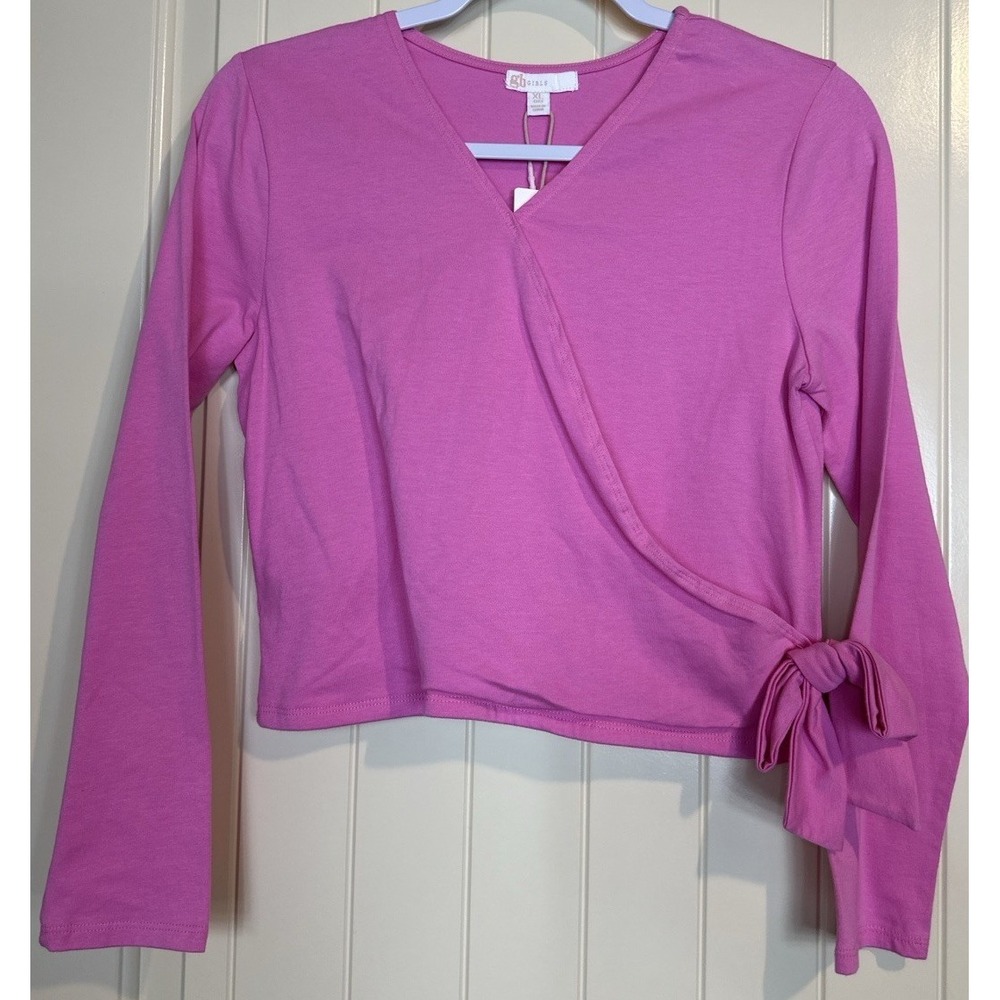GB Girls V-neck Faux Wrap Tie front Long Sleeve Top shirt Sz XL pink NWT cotton
